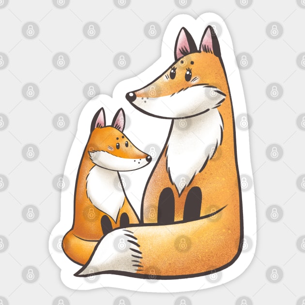 Mommy fox with baby fox Sticker by artbyanny